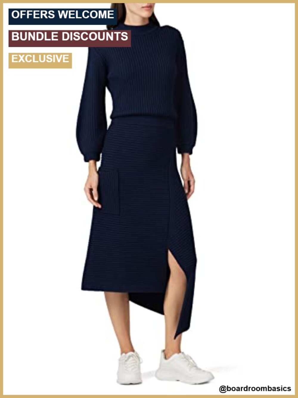 Origami Slit Rib-Knit A-Line Skirt Asymmetrical